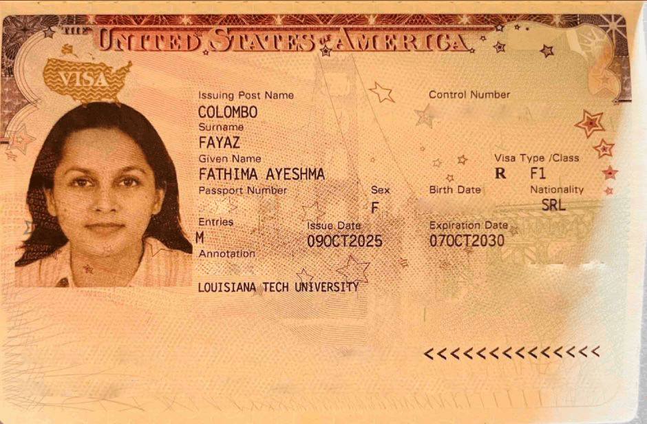 Ayeshma Fayaz's approved visa